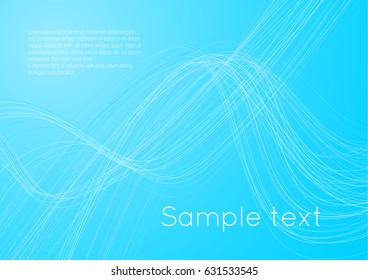 Light blue bright saturated picture color. Elegant light touch transparent stream swirl thread strand lines abstract background with place for text. Vector illustration.