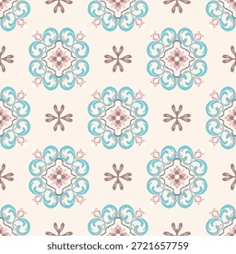 Hellblaues und braunes IKAT abstraktes vintage nahtloses Muster. Ikat orientalisches Design Muster. Ikat handgemachte ethnische Muster. Ideen für Textilien, Teppiche, Fliesen, Keramik, Tapisserie und Textilien. 
