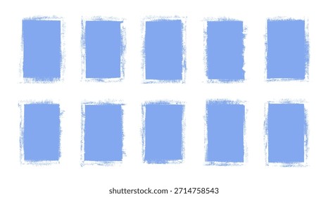 O traçado do pincel azul claro pintou quadros. Temporada de inverno de textura de escova seca bg. Pacote de moldura de foto de borda áspera antiga. Quadros quadrados de estilo grunge isolados com sobreposição de textura de traçado de pincel preto empoeirado
