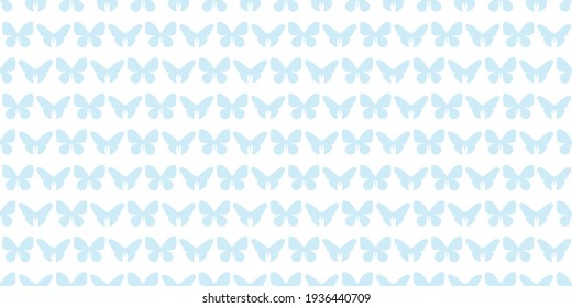 Fondo de patrón de repetición transparente de mariposa azul claro, siluetas de mariposa repetidas vectoriales