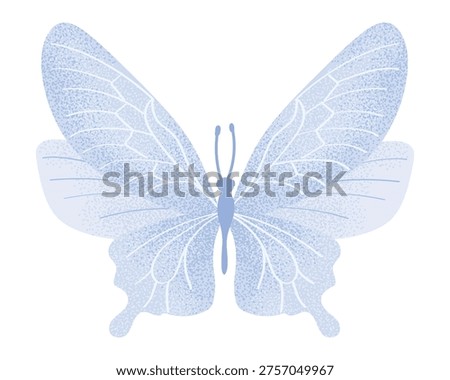 Light blue butterfly with transparent layered wings. Airy insect illustration for spa, wellness and clean branding