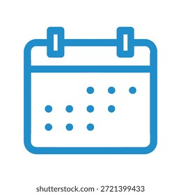 Light blue calendar icon vector illustration. Simple linear schedule symbol for event planning, date reminders, appointment booking, and time management isolated on white background.