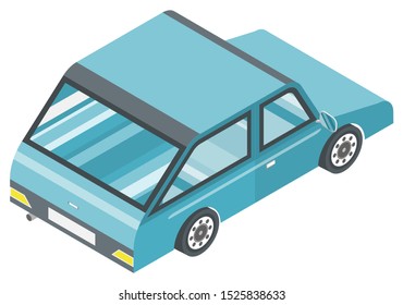 Light blue car icon. Automobile isolated on white background. Personal vehicle isometric back view. Auto transport details concept vector illustartion