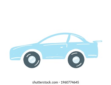 light blue car. isolated car. hand drawn cartoon style, vector illustration. personal transport.