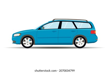 Light Blue Car. Station Wagon. Flat Vector Illustration.