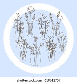 Light blue card with a postcard frame and outline flowers