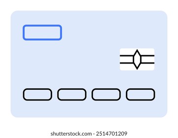 Light blue card with a blue rectangle on top left, black outlined rectangles on the bottom, and a geometric shape on the right side. Ideal for finance, banking, payment systems, digital transaction