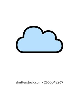 Light blue cartoon cloud in colored outline style. Perfect for overcast weather indicators, kids' books, and cloud-based app interfaces.