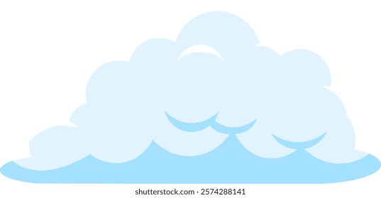 Light blue cartoon cloud floating in the clear sky, simple vector illustration isolated on white background, minimalist design for children book or weather forecast