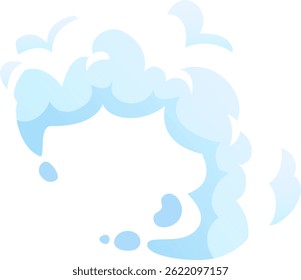 Light blue cartoon cloud swirling and rotating. With a gradient from light blue to white. On a white background. Ideal for illustrations. Childrens books. Or any project that needs a touch of whimsy