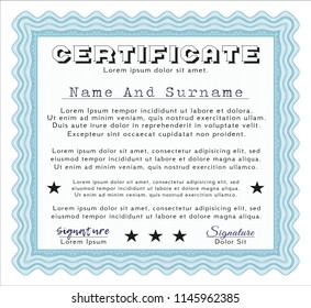Light blue Certificate of achievement. Artistry design. Easy to print. Customizable, Easy to edit and change colors. 