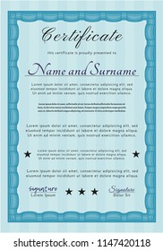 Light blue Certificate of achievement. With background. Customizable, Easy to edit and change colors. Retro design. 