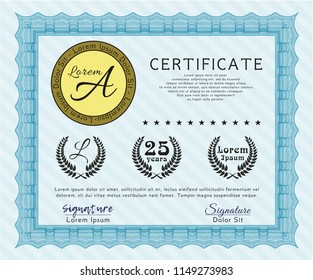 Light blue Certificate of achievement. With background. Detailed. Money style design. 