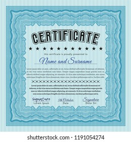 Light blue Certificate of achievement. With background. Elegant design. Customizable, Easy to edit and change colors. 