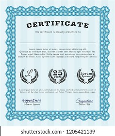 Light blue Certificate of achievement. With background. Money Pattern. Customizable, Easy to edit and change colors. 