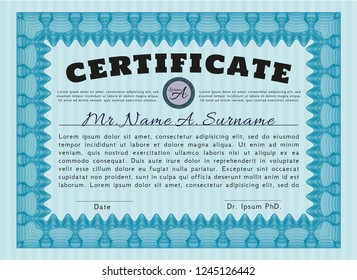 Light blue Certificate of achievement. With background. Customizable, Easy to edit and change colors. Superior design. 