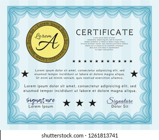 Light blue Certificate of achievement. With background. Elegant design. Vector illustration. 