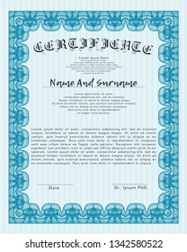 Light blue Certificate of achievement. With background. Vector illustration. Superior design. 