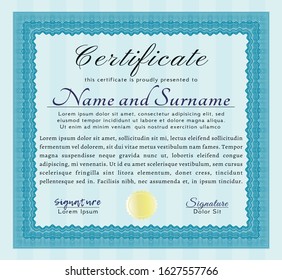 Light blue Certificate of achievement. With background. Customizable, Easy to edit and change colors. Money design. 