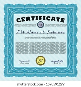 Light blue Certificate of achievement. Beauty design. Vector illustration. Complex background. 