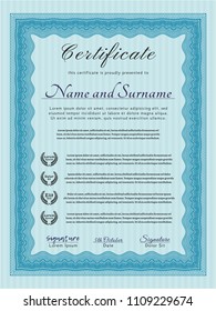  Light blue Certificate of achievement. With complex background. Vector illustration. Cordial design. 