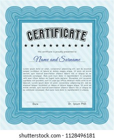 Light blue Certificate of achievement. With complex background. Money design. Customizable, Easy to edit and change colors. 