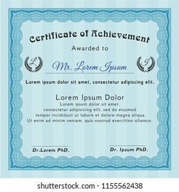 Light blue Certificate of achievement. With complex background. Lovely design. Vector illustration. 