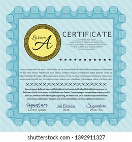 Light blue Certificate of achievement. Complex background. Superior design. Customizable, Easy to edit and change colors. 