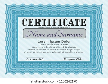 Light blue Certificate of achievement. Cordial design. With quality background. Vector illustration. 