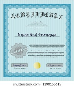 Light blue Certificate of achievement. Customizable, Easy to edit and change colors. With complex linear background. Beauty design. 