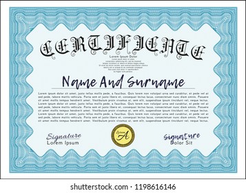Light blue Certificate of achievement. Customizable, Easy to edit and change colors. Easy to print. Lovely design. 