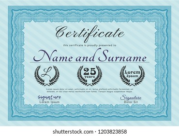 Light blue Certificate of achievement. Customizable, Easy to edit and change colors. With linear background. Money Pattern design. 