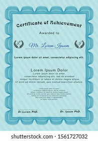 Light blue Certificate of achievement. Customizable, Easy to edit and change colors. With background. Superior design. 