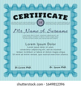 Certificado de logro azul claro. Personalizable, Fácil de editar y cambiar de color. Con un patrón de guilloche de gran calidad. Diseño elegante. 