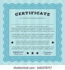 Light blue Certificate of achievement. Customizable, Easy to edit and change colors. With background. Lovely design. 