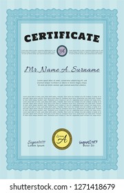 Light blue Certificate of achievement. Detailed. With linear background. Superior design. 