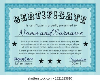 Light blue Certificate of achievement. Detailed. With complex background. Elegant design. 