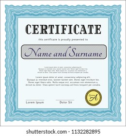 Light blue Certificate of achievement. Easy to print. Artistry design. Customizable, Easy to edit and change colors. 