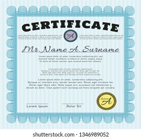 Light blue Certificate of achievement. Easy to print. Retro design. Vector illustration. 
