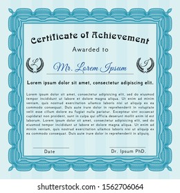 Light blue Certificate of achievement. Easy to print. Modern design. Detailed. 