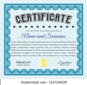 Light blue Certificate of achievement. Elegant design. With background. Detailed. 