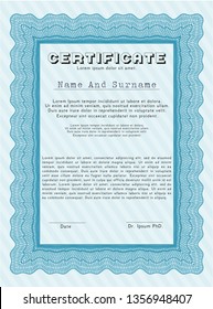 Light blue Certificate of achievement. Elegant design. With guilloche pattern. Customizable, Easy to edit and change colors. 