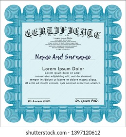 Light blue Certificate of achievement. Elegant design. Easy to print. Customizable, Easy to edit and change colors. 