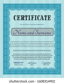 Light blue Certificate of achievement. Elegant design. With complex background. Customizable, Easy to edit and change colors. 