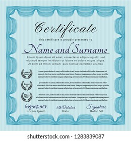 Light blue Certificate of achievement. Good design. With complex linear background. Detailed. 