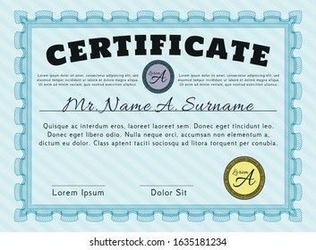 Light blue Certificate of achievement. Good design. Detailed. With background. 
