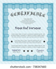Light blue Certificate of achievement. With great quality guilloche pattern. Excellent design. Customizable, Easy to edit and change colors. 