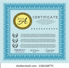 Light blue Certificate of achievement. With linear background. Good design. Customizable, Easy to edit and change colors. 