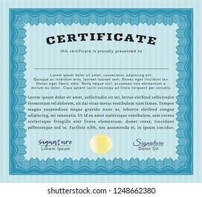 Light blue Certificate of achievement. With linear background. Cordial design. Detailed. 