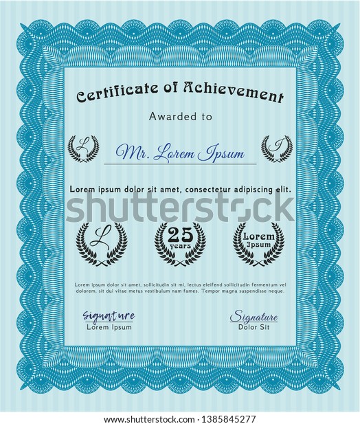 Light Blue Certificate Achievement Linear Background Stock Vector